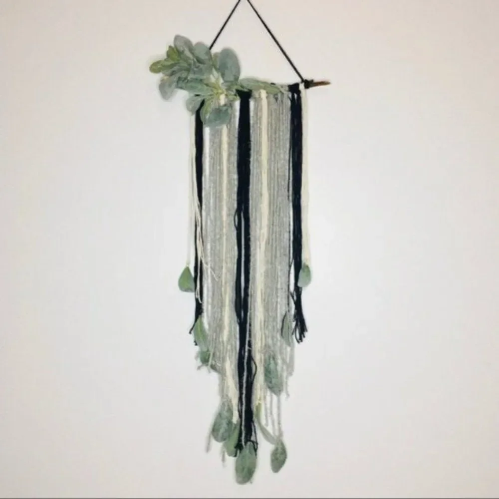 Rustic macrame Yarn Branch Wall Hanging Gray